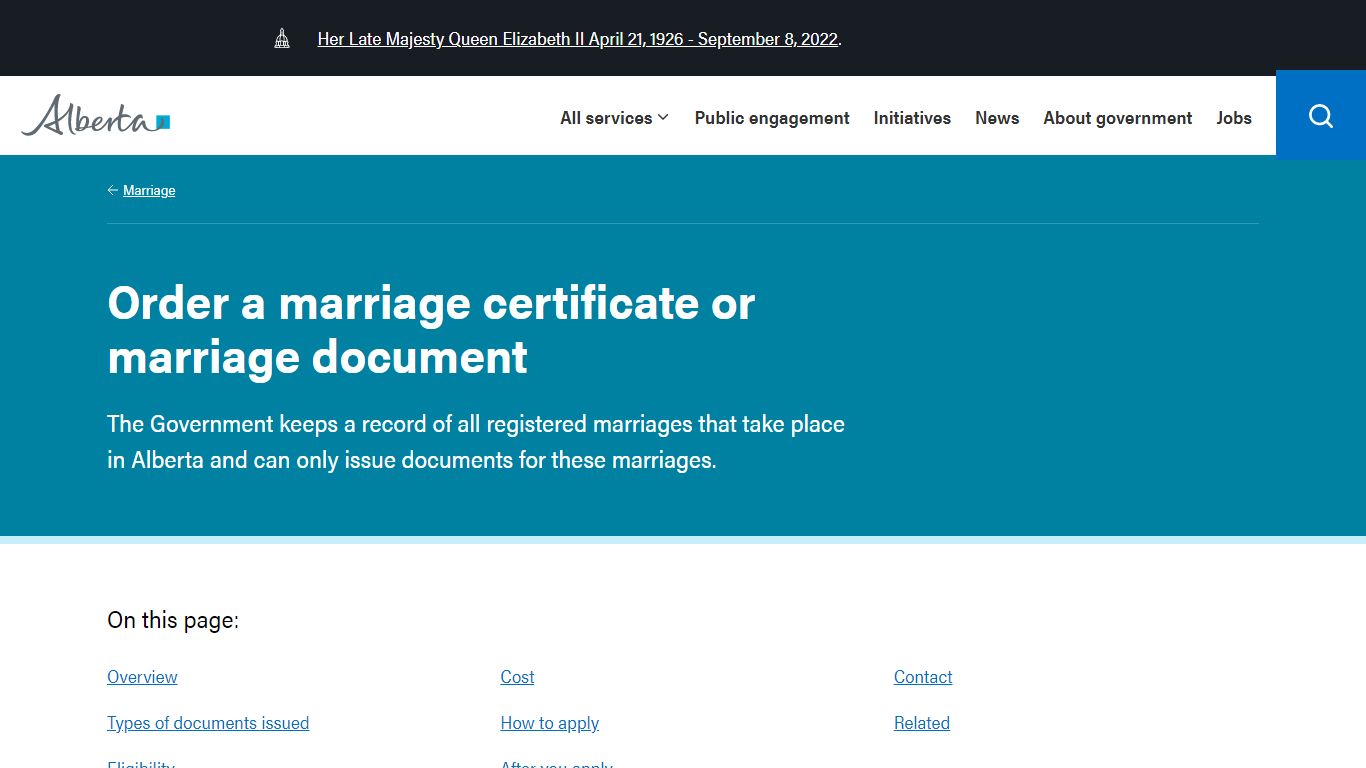 Order a marriage certificate or marriage document | Alberta.ca
