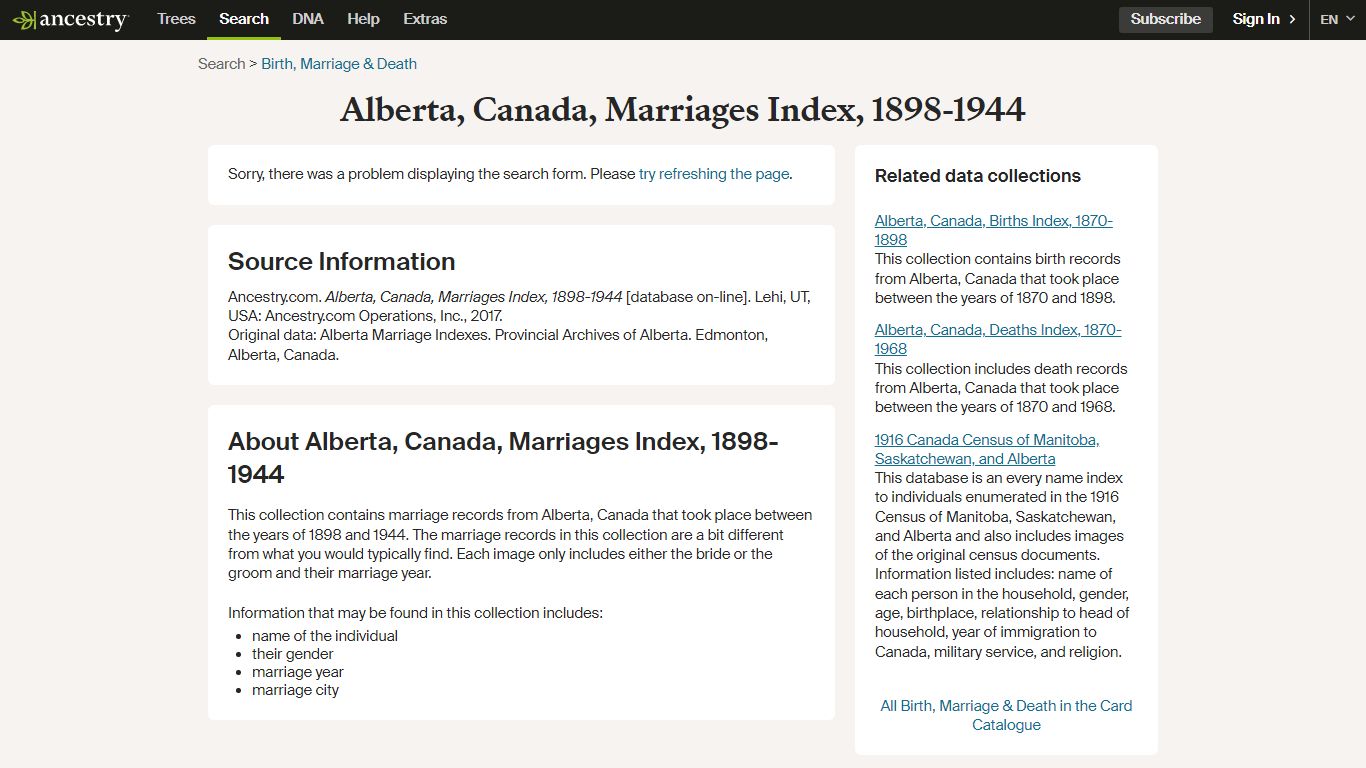 Alberta, Canada, Marriages Index, 1898-1944 - Ancestry